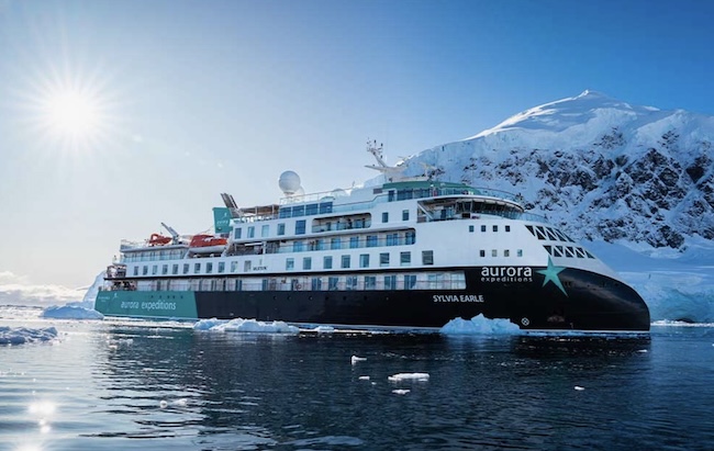 Aurora Expeditions Greg Mortimer ship with X-Bow design in Antarctic waters